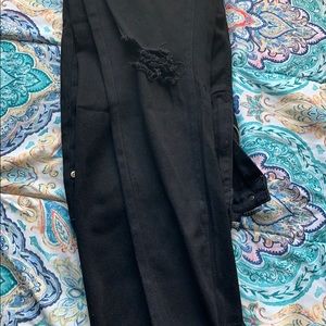 High waisted distressed denim jeans